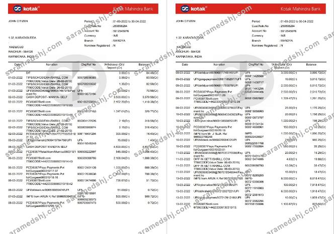 India Kotak Mahindra bank statement 7 pages